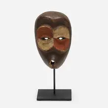 Bembe, Mask, carved and painted wood, enameled steel