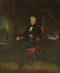 John Bridges, Untitled, in a library holding a book oil on canvas 64 x 51cm