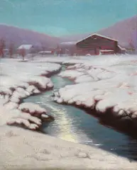A Creek through Snow-covered Fields by L. Birge Harrison, oil on canvas board, sold Dec 2008