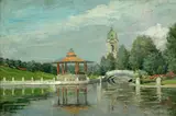Rhoda Carleton Holmes Nicholls, Lake Pavilion, oil on artist board