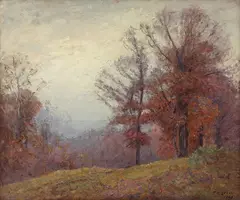 Theodore Clement Steele, Autumn Trees, oil on board
