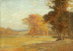 Frederick J. Mulhaupt, Shepherd and Flock in Autumn, oil on canvas