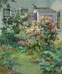 Abbott Fuller Graves, Backyard with a Cat, oil on canvas
