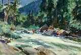 John Whorf, Fly Fisherman in a Mountain Stream