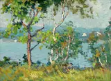 Matilda Brown, A lake viewed through trees; Sheep on a hillside (2), oil on panel