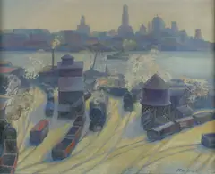 Hugo Robus, View of New York from Hoboken, New Jersey, oil on canvas