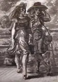 Reginald Marsh, Two Girls on a Boardwalk, 1946 (double-sided), ink wash, watercolor and crayon on paper