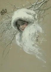 Snowbirds by Harrison Fisher, 1910, watercolor and gouache on paper, sold Dec 2008