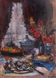 Arbit Blatas, Interieur avec le déjeuner, oil on canvas
