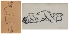 Albert Marquet, Le dos d'un homme (double sided); Nue repossée (2), ink on paper