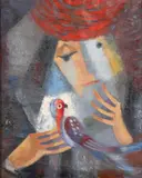 Viktor Rafael, Untitled (Woman with Parrot), c. 1950, oil on canvas