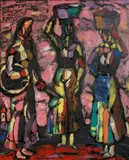 Tibor Jankay, Untitled (Three Women), oil on board