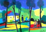 Marcel Mouly, Les cases aux toits bleus, 2006, oil on canvas