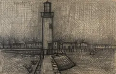 Bernard Buffet, Le phare, 1952, pencil on paper laid on board