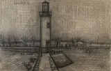 Bernard Buffet, Le phare, 1952, pencil on paper laid on board