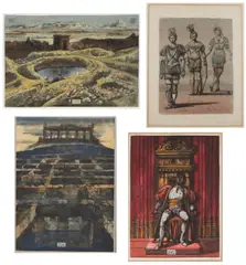 Eugene Berman, Soldiers (Quo Vadis), 1943; Tramonto, Roma, 1960 - 1961; Untitled (Figures at a Pond with Ruins in the Background), 1964; Seated Male, 1963 (4), gouache, watercolor and ink on paper