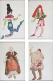 Léonor Fini, Costume designs for the film A Walk with Love and Death, 1969 (4), mixed media on paper