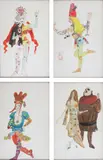 Léonor Fini, Costume designs for the film A Walk with Love and Death, 1969 (4), mixed media on paper