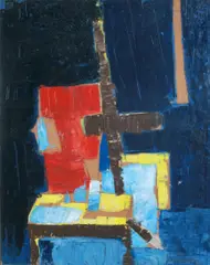 Peter Kinley, Study for Easel & Table (Red & Blue), 1960, oil on board
