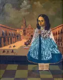 Horacio Rentería Rocha, Niña delante de la iglesia, oil on canvas