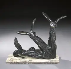 Marta Minujín, La Victoria de Samotracia cayendo, c. 1990, unique bronze with black patina