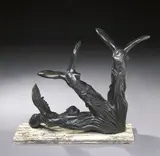 Marta Minujín, La Victoria de Samotracia cayendo, c. 1990, unique bronze with black patina