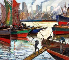 Osvaldo Imperiale, Harbor Scene, oil on canvas