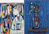 José Mijares, Portrait of a Woman; Flowers in a Vase (2), mixed media on paper