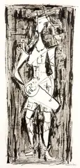 Cundo Bermúdez, Musician Playing the Tumba, c. 1957, ink on paper