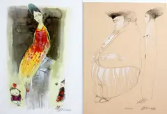 Pedro Pablo Oliva, Untitled, 2006; Figuras, 2007 (2), first watercolor and pencil on board; second charcoal, pastel and pencil on board