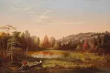 Fredrick A. Butman, A Hunter in an Extensive Autumn Landscape at Dawn, oil on canvas