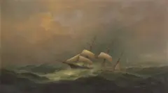 A Ship on Rough Seas by Gideon Jacques Denny, 1878, oil on canvas, sold Aug 2008