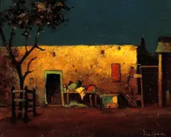 Moonlight over an Adobe Home by Will Sparks, oil on panel, sold Aug 2008