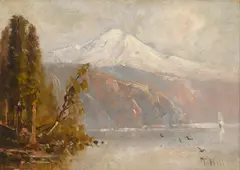 Edge of a Lake by Thomas Hill, oil on board, sold Aug 2008