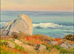 Albert DeRome, Near Marine St., Pacific Grove, 1951; Lighthouse Point, Monterey Bay, 1948 (a pair), oil on canvas