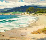 Arthur Hill Gilbert, Carmel Beach, oil on canvas on board