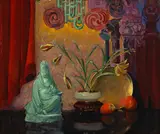 George Demont Otis, A Still Life including A Jade Buddha, Persimmons, and a Brass Platter