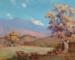 Fall Trees and Blue Mountains, thought to be San Simeon Creek by William Lees Judson, oil on board, offered Aug 2008