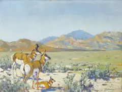 Sketch for Antelope Group by Belmore Browne, oil on board, sold Aug 2008