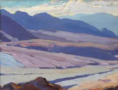 Shadowed Desert Mountains by Hanson Puthuff, oil on canvas on board, sold Aug 2008