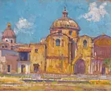 A Church in Old Mexico by Alson S. Clark, 1926, oil on canvas on board, sold Aug 2008