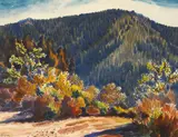 Stanley Wood, Autumn Brush with Blue Hills, thought to be Carmel Valley, 1931, watercolor on paper