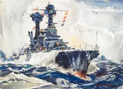 Arthur J. Beaumont, The Battle Column, USS Maryland, 1940, watercolor on paper