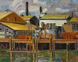 Helen Rousseau, Fish Cannery, oil on canvas