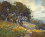 A Path through Poppies and Oaks, thought to be from Sausalito Hills toward Raccoon Strait by Percy Gray, watercolor on paper on board, sold Aug 2008