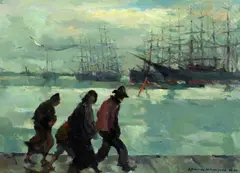 Waterfront by Armin Carl Hansen, oil on board, sold Aug 2008