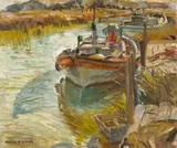 Maurice Logan, Double Enders, Docked, oil on canvas