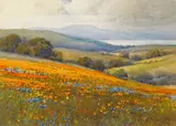 Percy Gray, Rolling Hills of Poppies and Lupine with the Bay Beyond