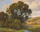 Percy Gray, A Quiet Stream through the Oaks, oil on masonite