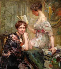 Colin Campbell Cooper, Two Women (in an Interior), oil on canvas on masonite